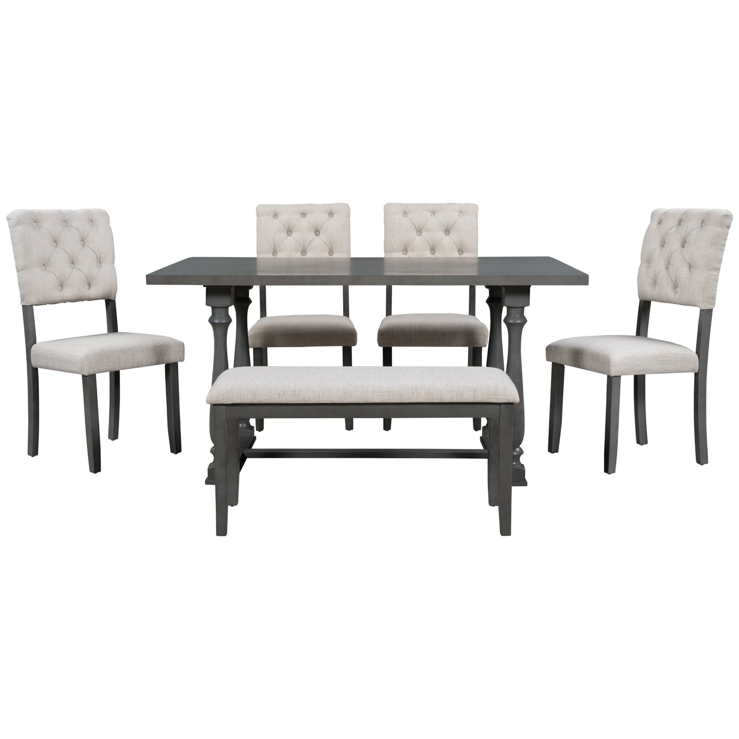 Dining Table and Chair Set with Special-shaped Legs and Foam-covered Seat Backs & Cushions