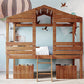 Twin Size Low Loft Wood House Bed with Two Drawers; Walnut