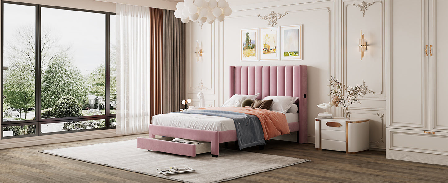 Full Size Storage Bed Velvet  Pink