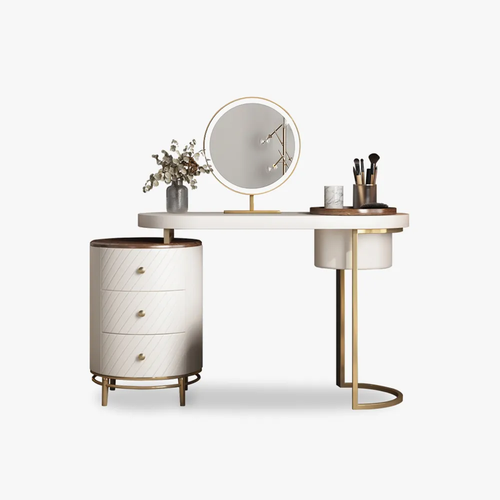 Modern Makeup Vanity Table With LED Lighted Mirror