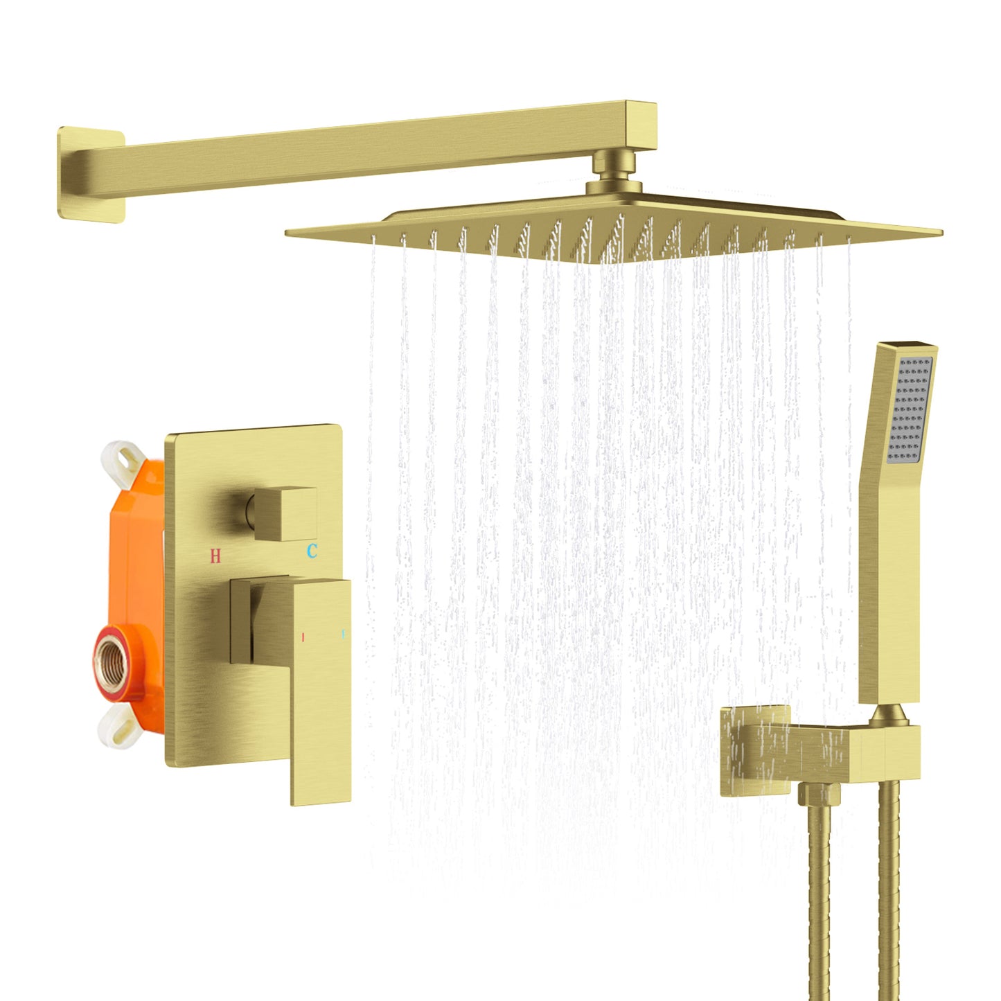 Brushed Gold Finish combo 12" Rainfall Shower Head+ hand