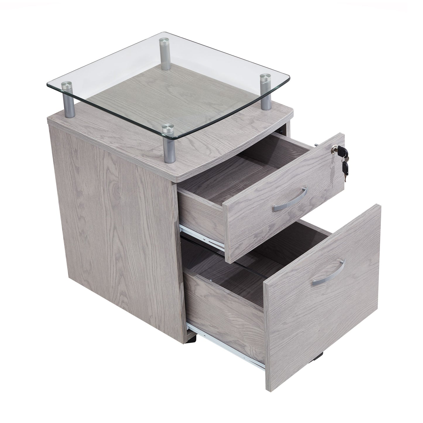 Rolling File Cabinet with Glass Top