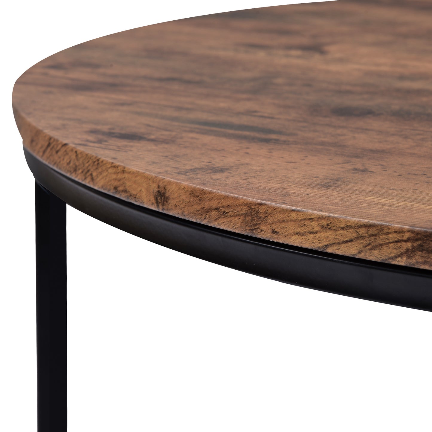 Round Coffee Table with Caster Wheels and Wood Textured Surface