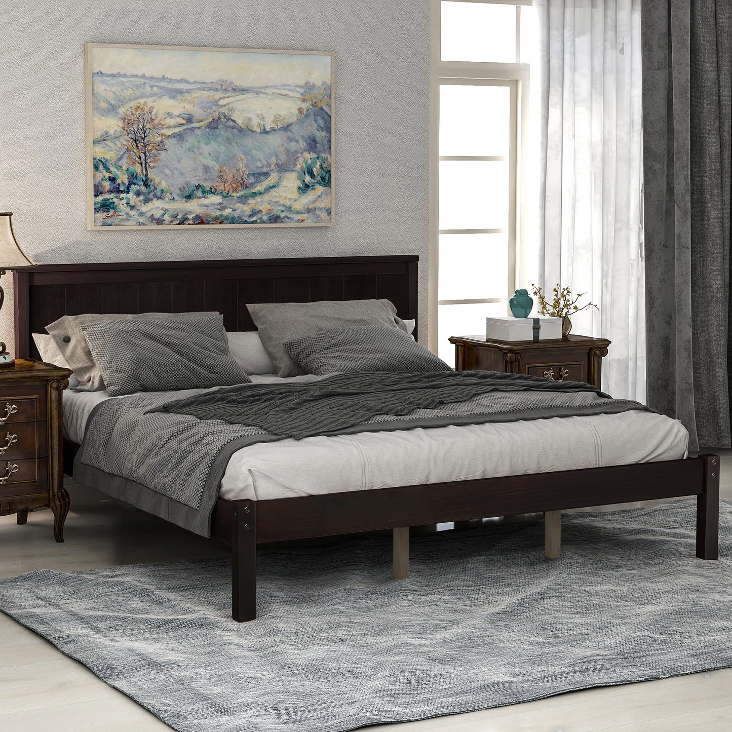 Platform Bed Frame Queen; Espresso