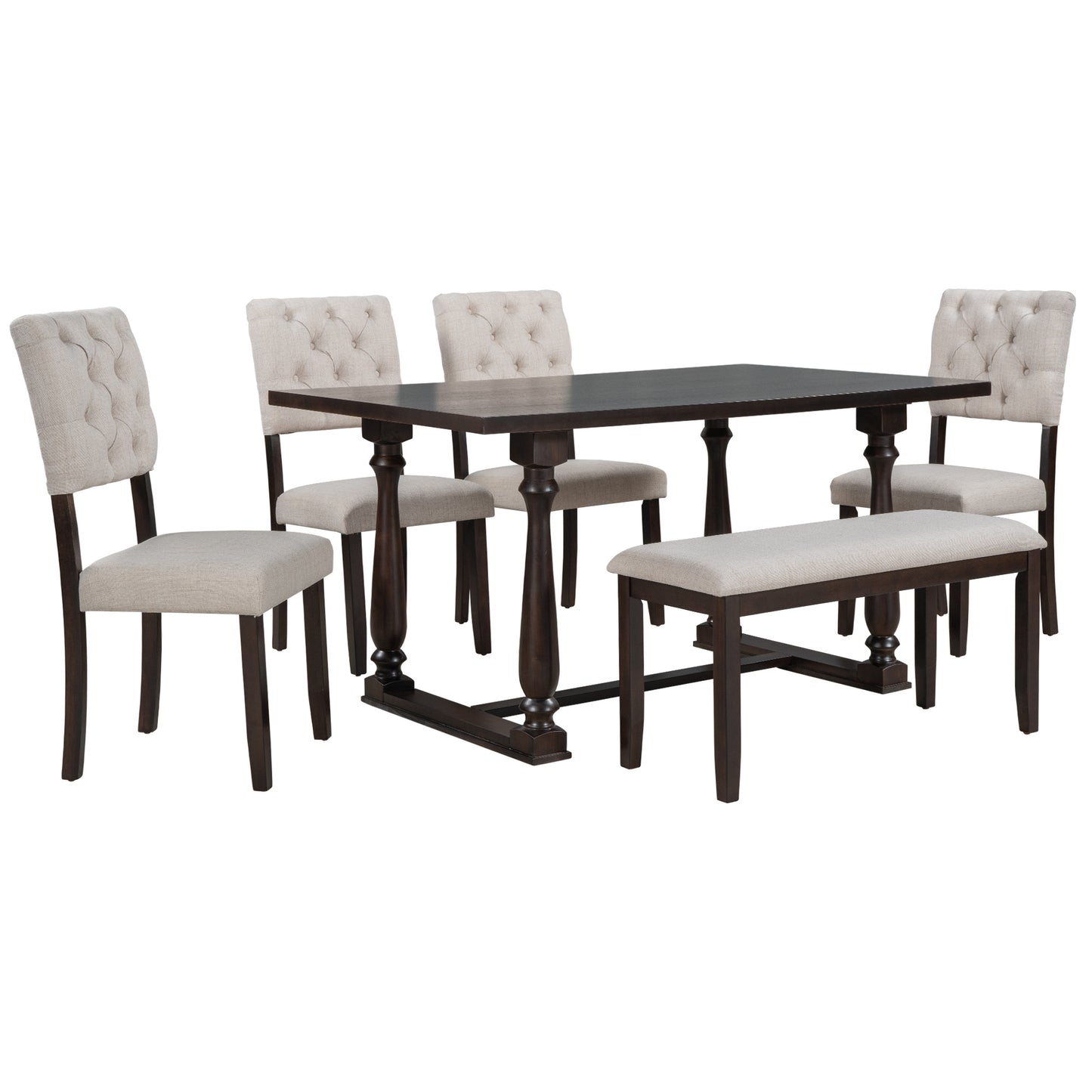 Dining Table and Chair Set with Special-shaped Legs and Foam-covered Seat Backs & Cushions