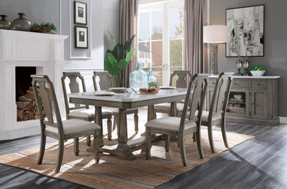 Zumala Dining Table Weathered Oak Finish w/ marble