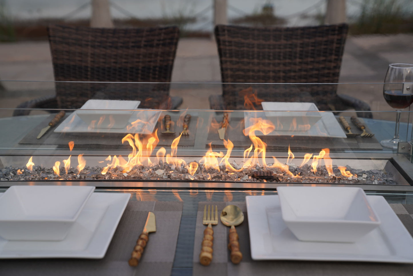 Brown Wicker Patio Firepit  table