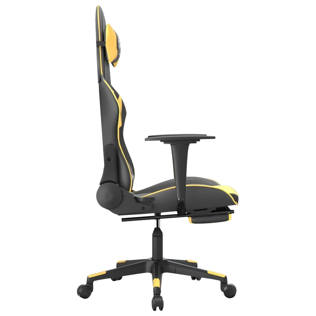 Gaming Chair with Footrest Black and Gold Faux Leather