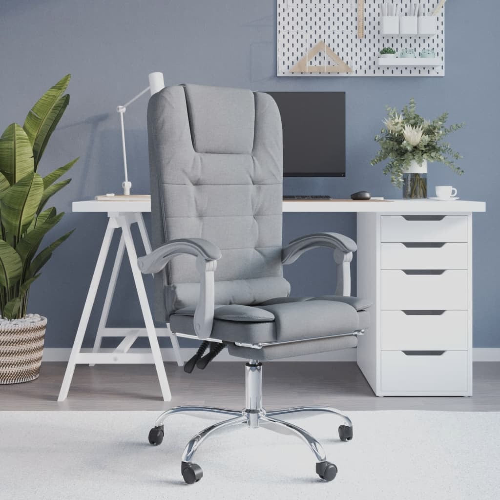 Massage Reclining Office Chair Light Gray Fabric