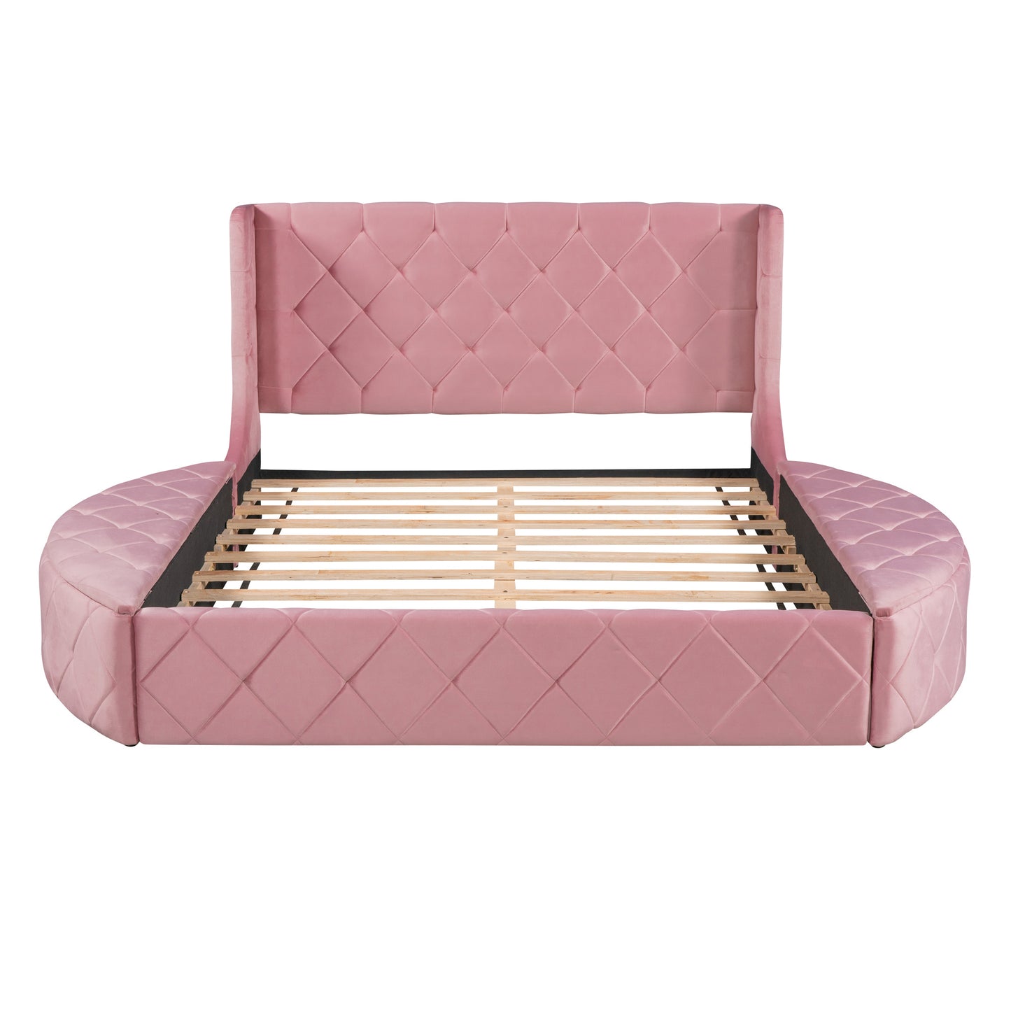 Queen Velvet Bed 1 Big Drawer; 2 Side Storage Stool