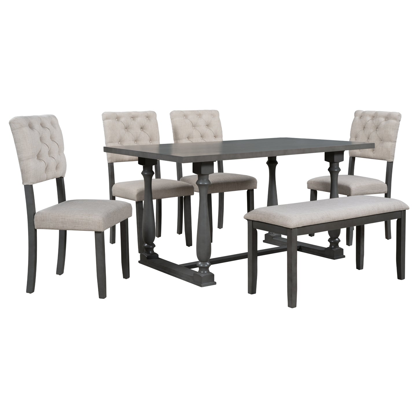 Dining Table and Chair Set with Special-shaped Legs and Foam-covered Seat Backs & Cushions