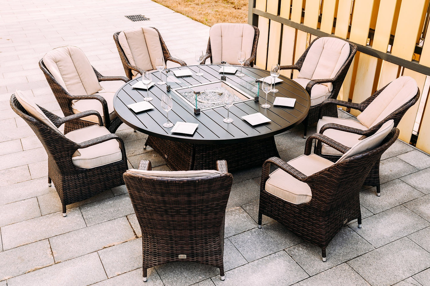 Brown Wicker Patio Firepit  table