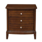 Dark Cherry Finish Nightstand of 3x Drawers w/ Satin Nickel Tone Knobs