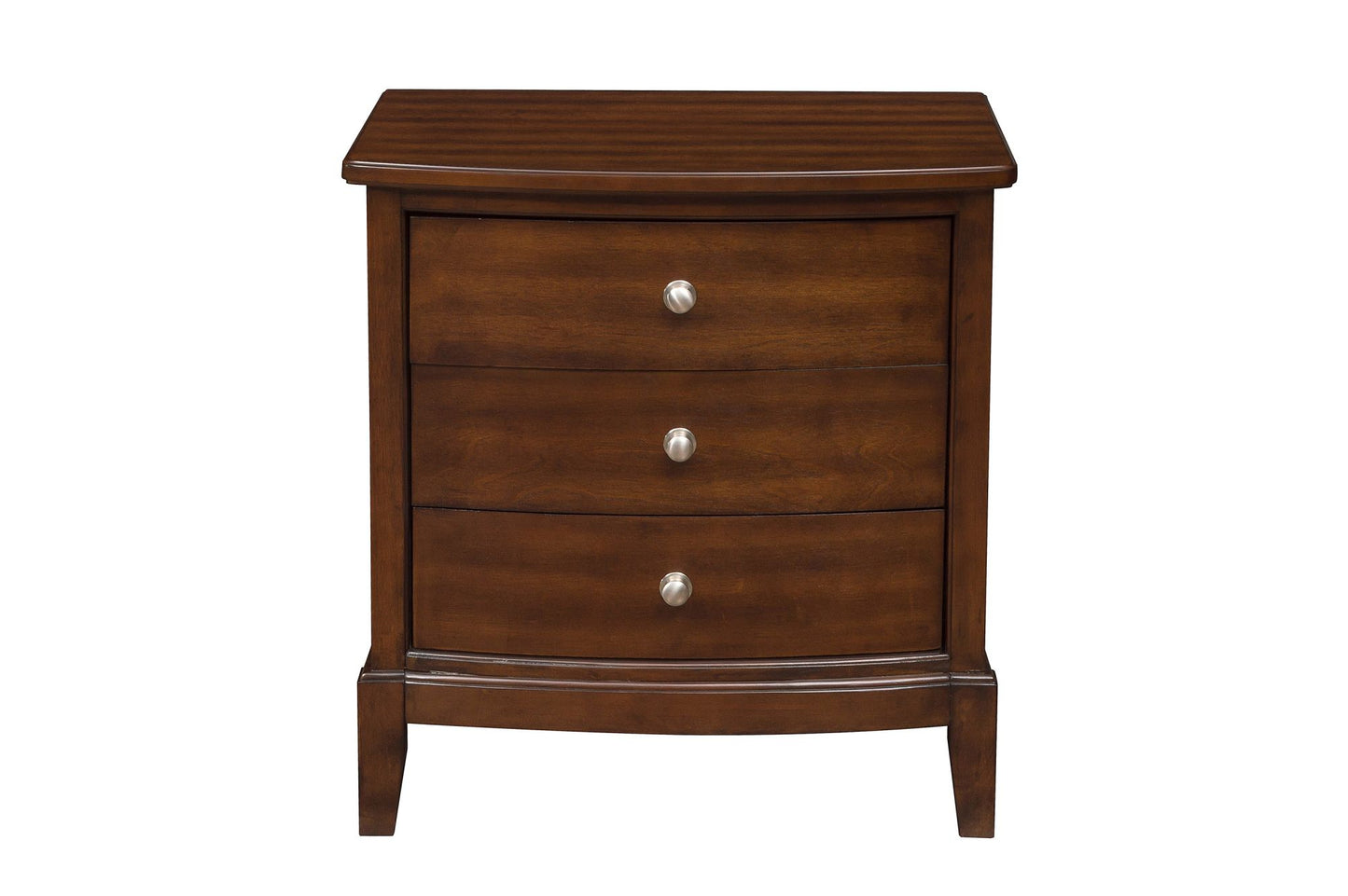 Dark Cherry Finish Nightstand of 3x Drawers w/ Satin Nickel Tone Knobs