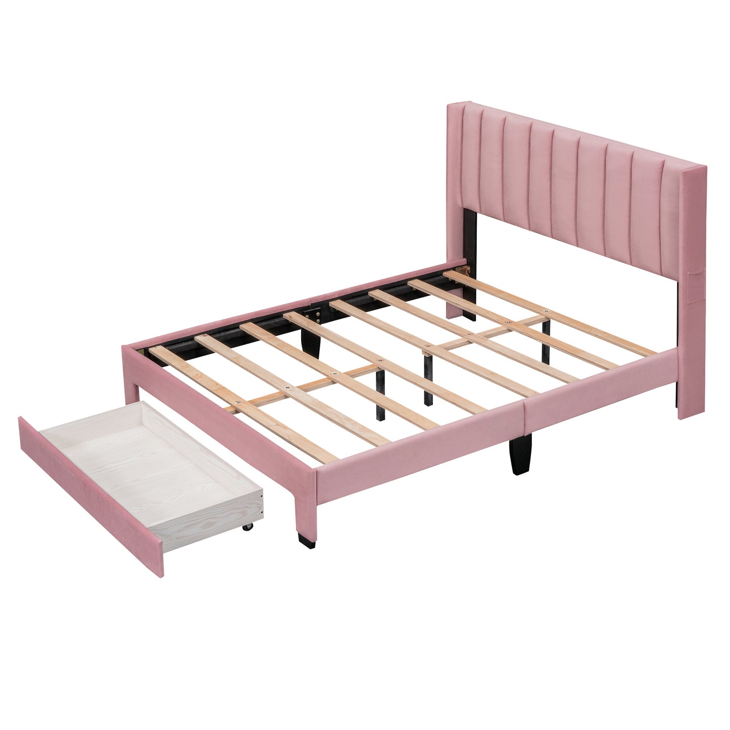 Full Size Storage Bed Velvet  Pink