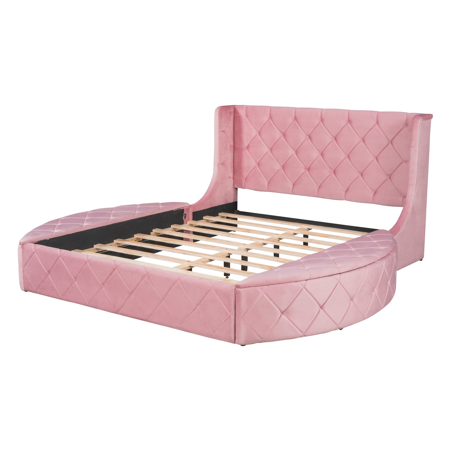 Queen Velvet Bed 1 Big Drawer; 2 Side Storage Stool