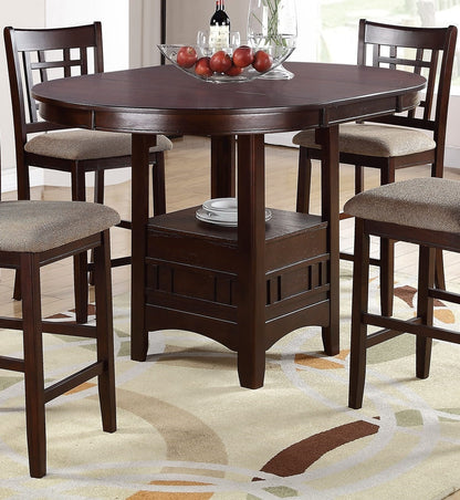 Dining Table w Shelve and Solid wood Dark Rosy Brown Finish