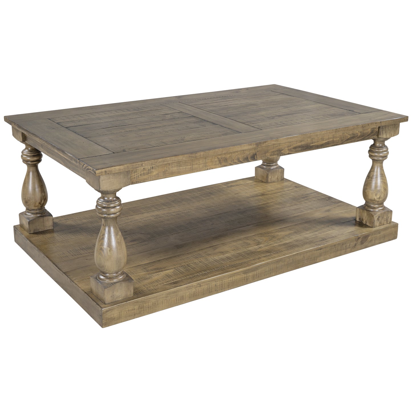 Rustic Floor Shelf Coffee Table with solid pine wood