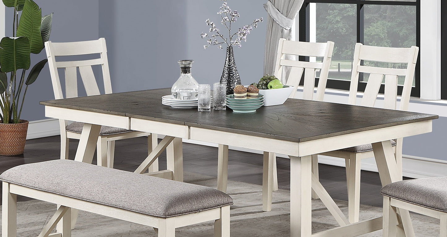 White Finish w Grey Wooden Top dining table