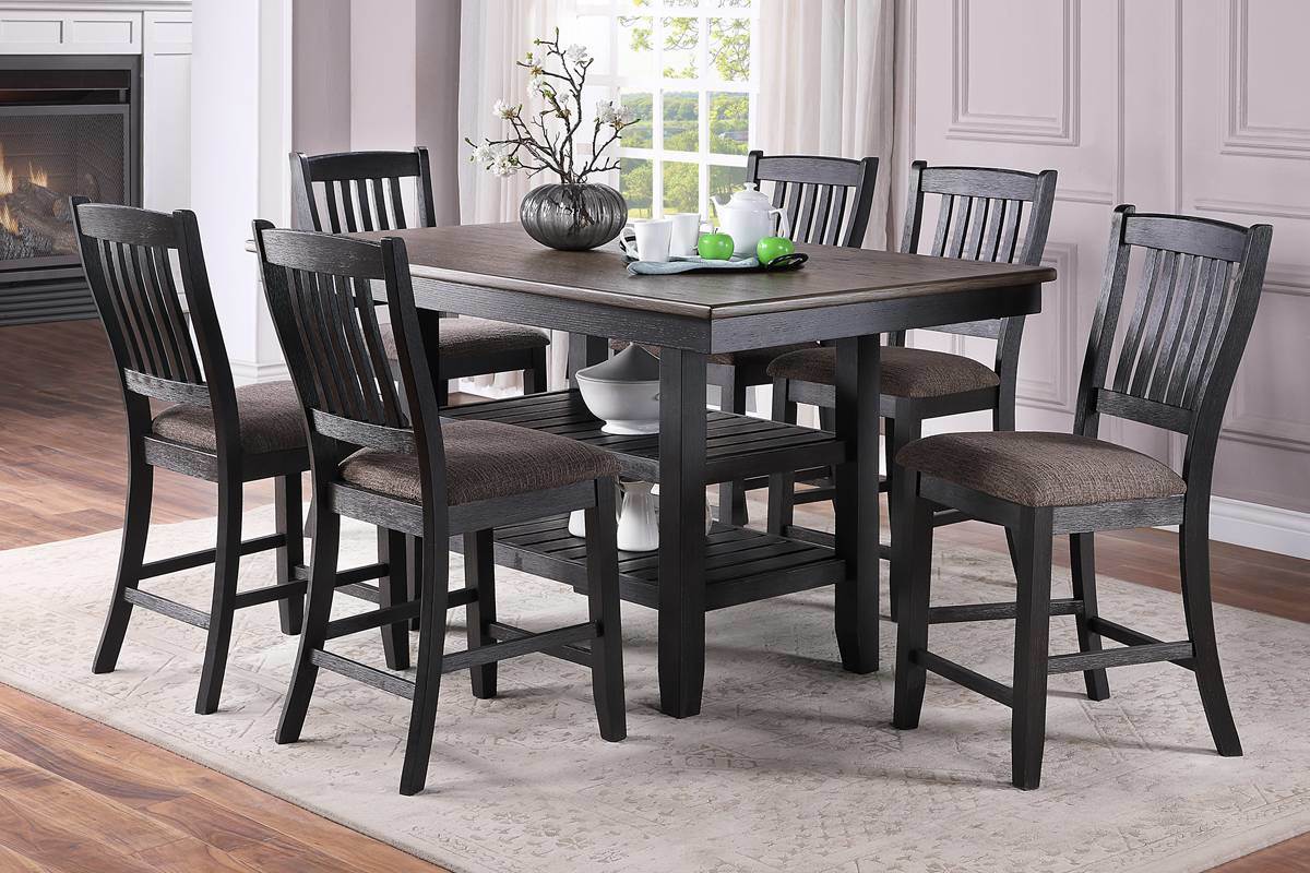 Dark Coffee Finish dining table w 2x Storage Shelves