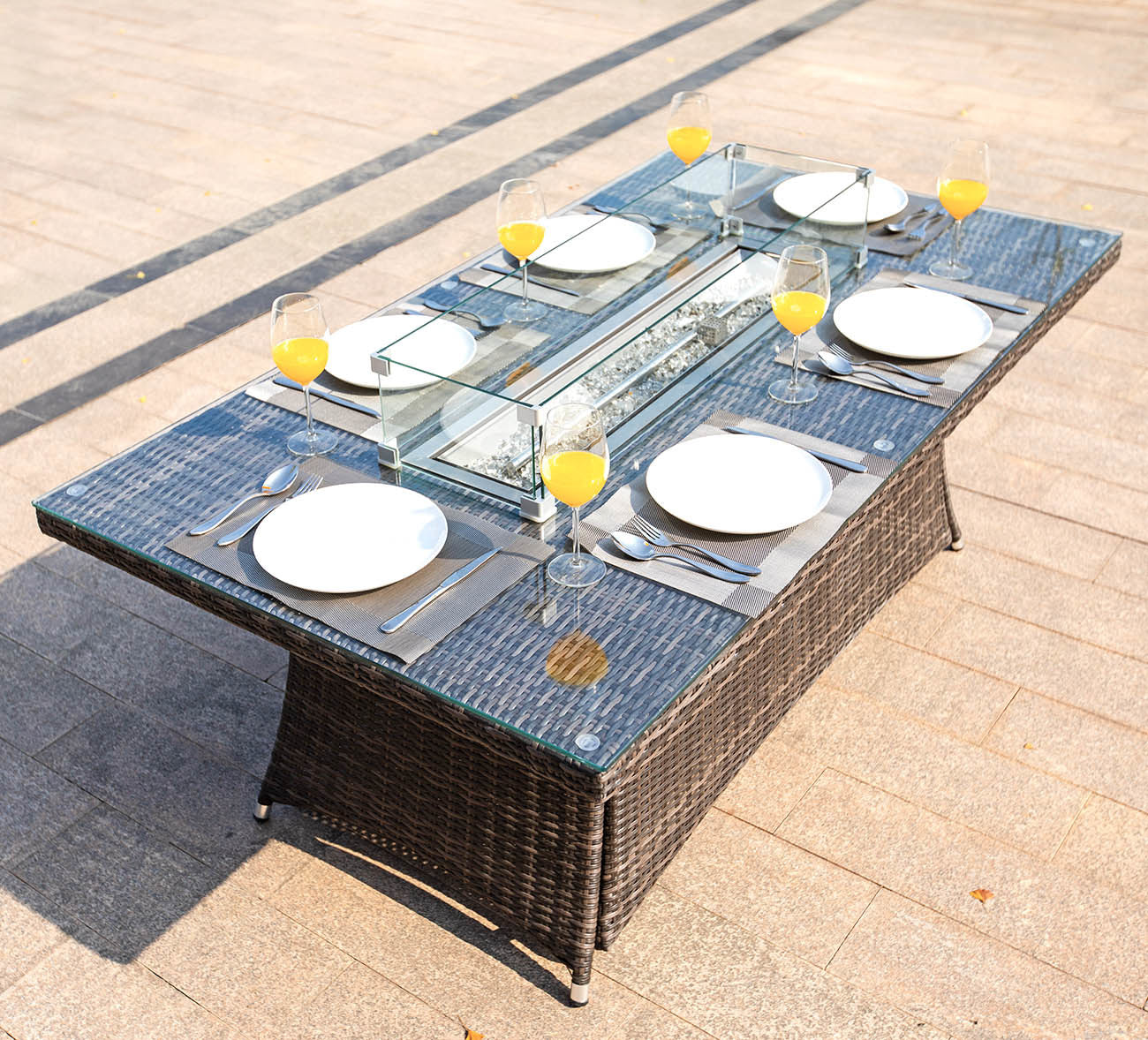 Brown Wicker Patio Firepit  table