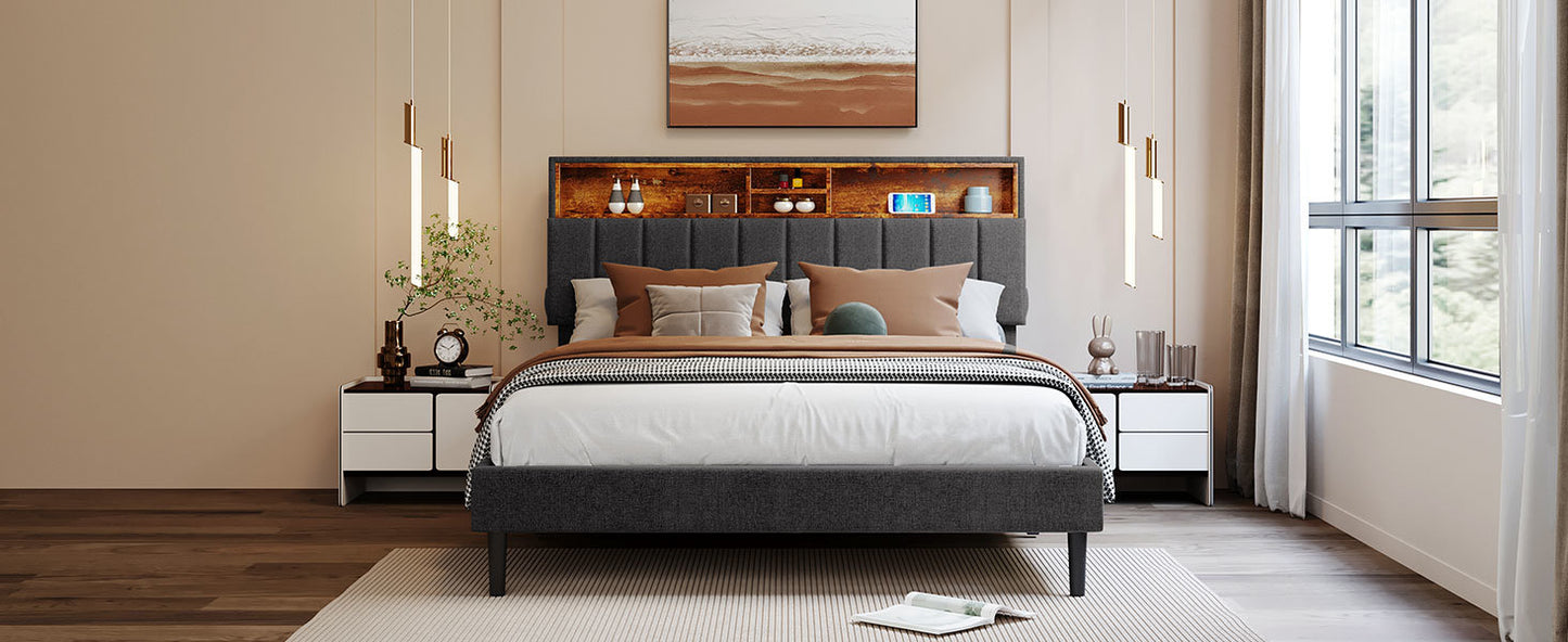 Queen Size Storage Headboard and USB Port bed frame