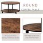 Round Coffee Table with Caster Wheels and Wood Textured Surface