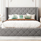 Queen Velvet Bed 1 Big Drawer; 2 Side Storage Stool