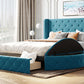 Queen Velvet Bed 1 Big Drawer; 2 Side Storage Stool