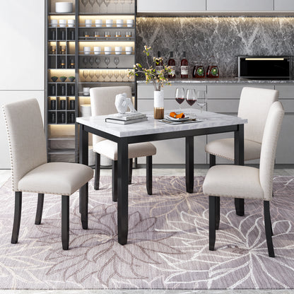 Faux Marble 5-Piece Dining Set