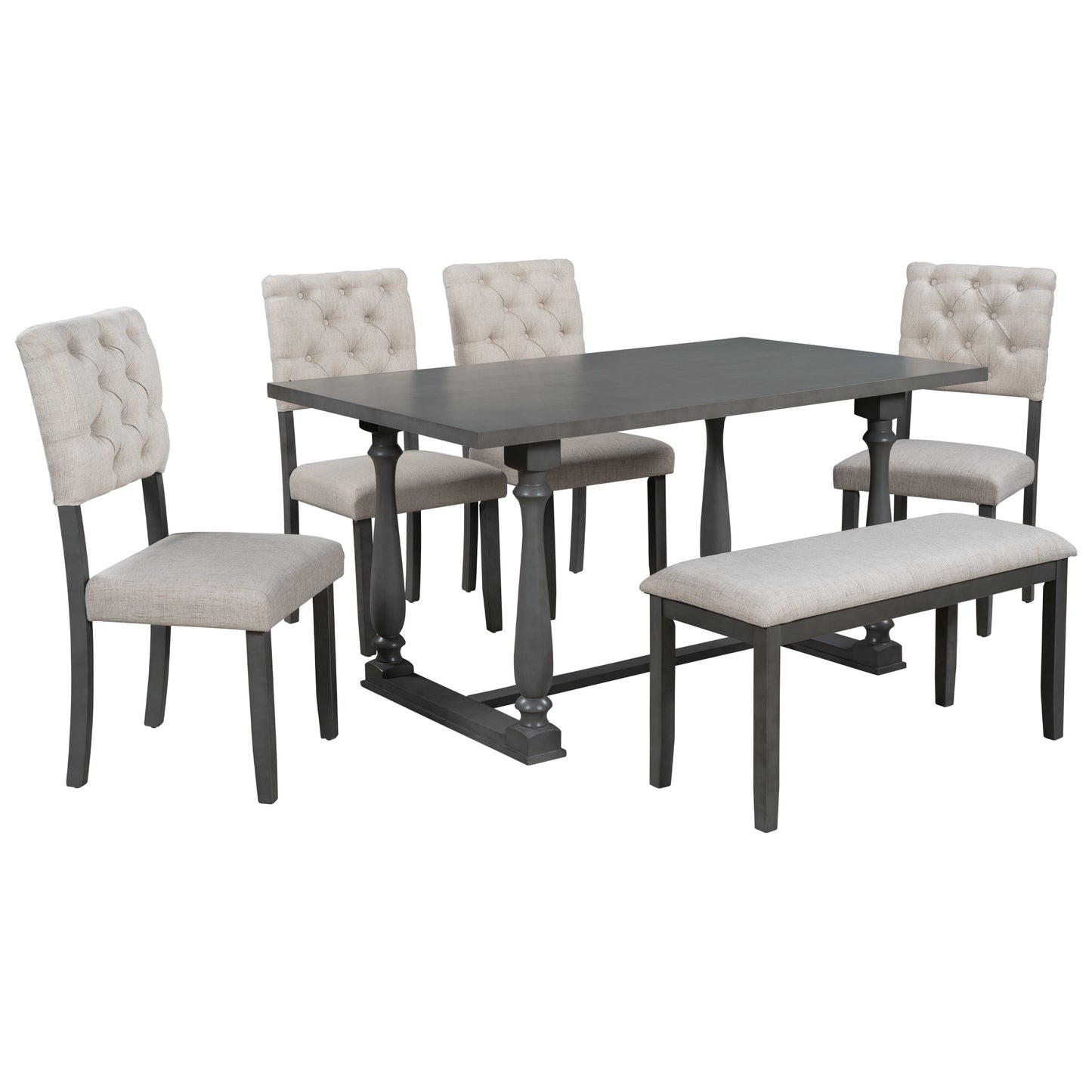 Dining Table and Chair Set with Special-shaped Legs and Foam-covered Seat Backs & Cushions