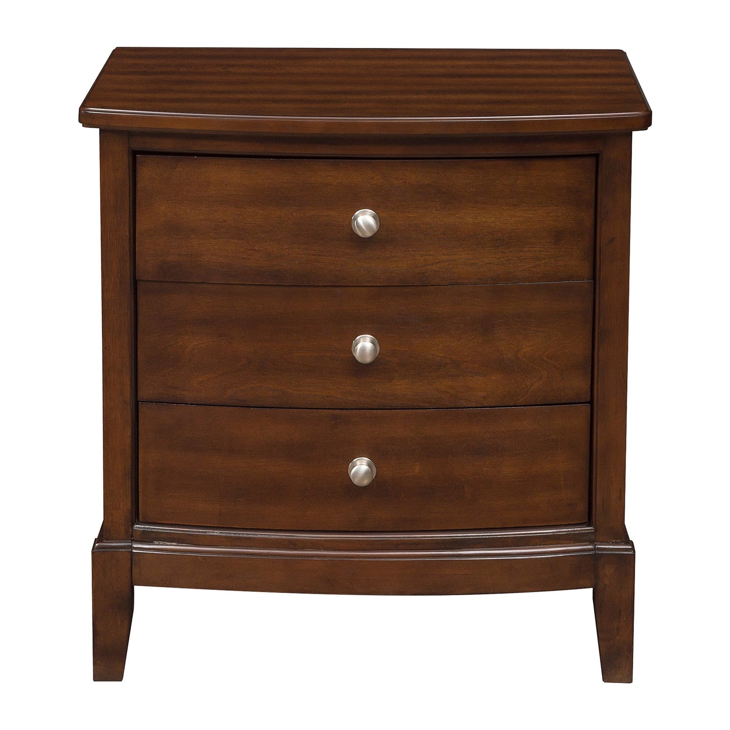 Dark Cherry Finish Nightstand of 3x Drawers w/ Satin Nickel Tone Knobs