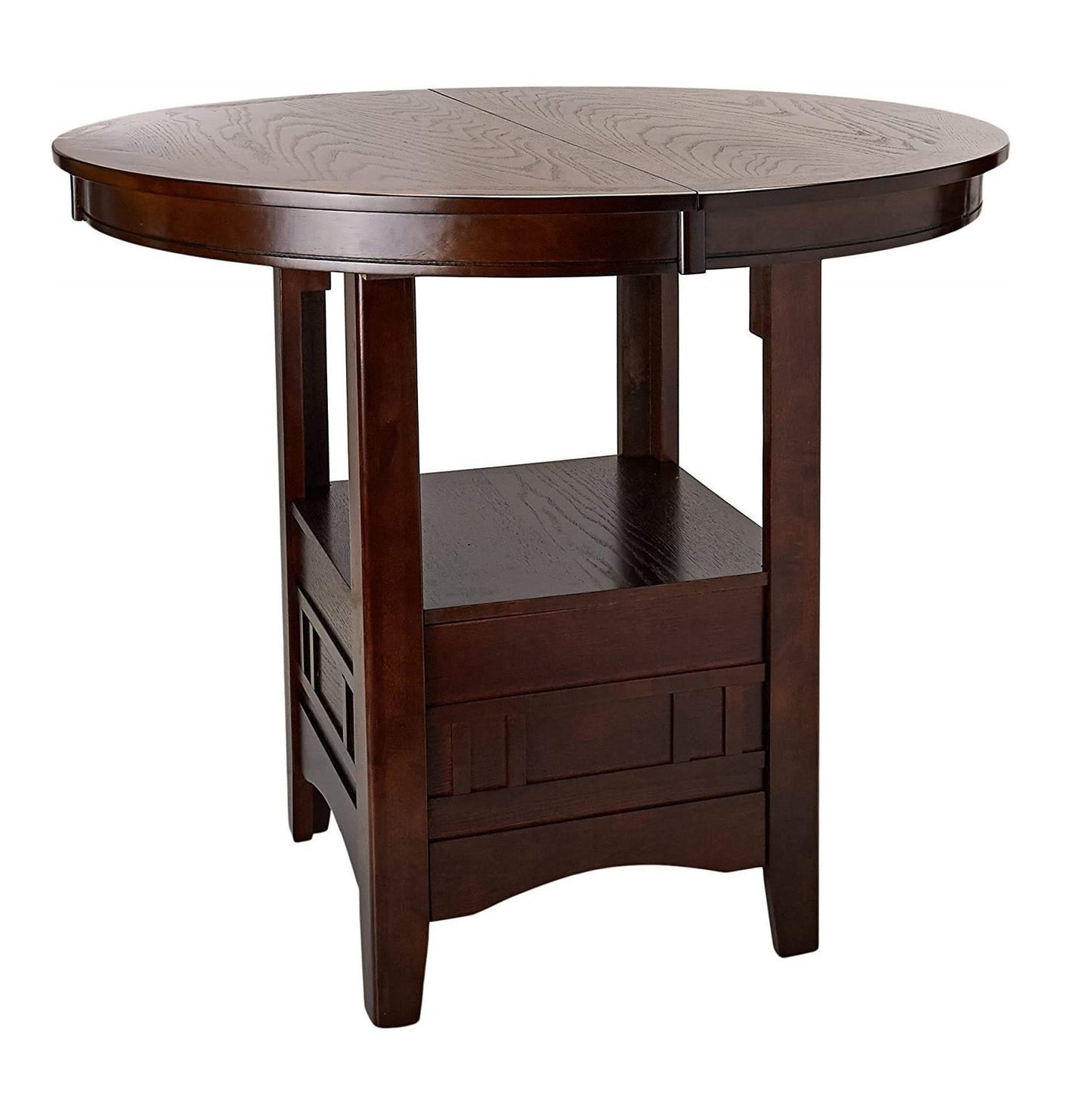 Dining Table w Shelve and Solid wood Dark Rosy Brown Finish