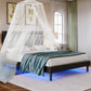 Stylish  Leather w/ Lights Stitched Wing-backed Headboard