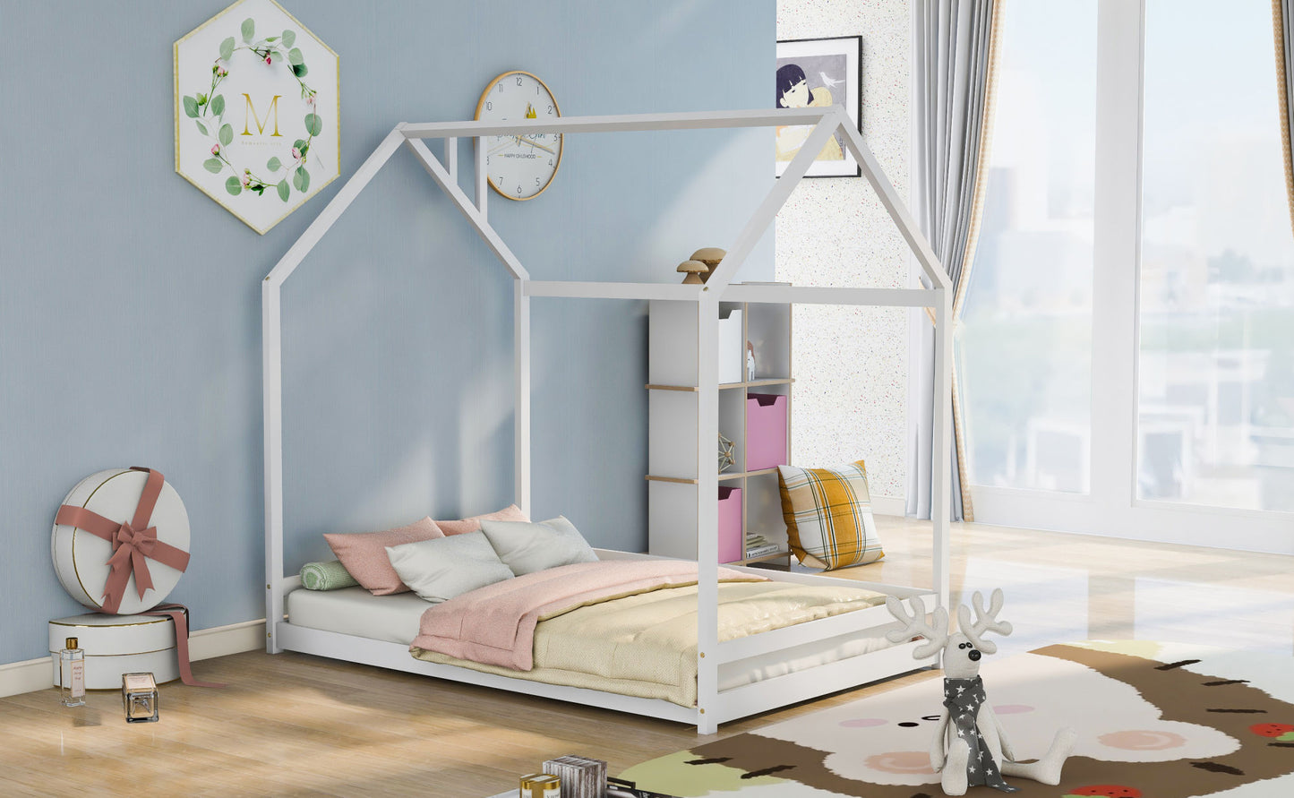 Full Size House Bed Wood frame; White