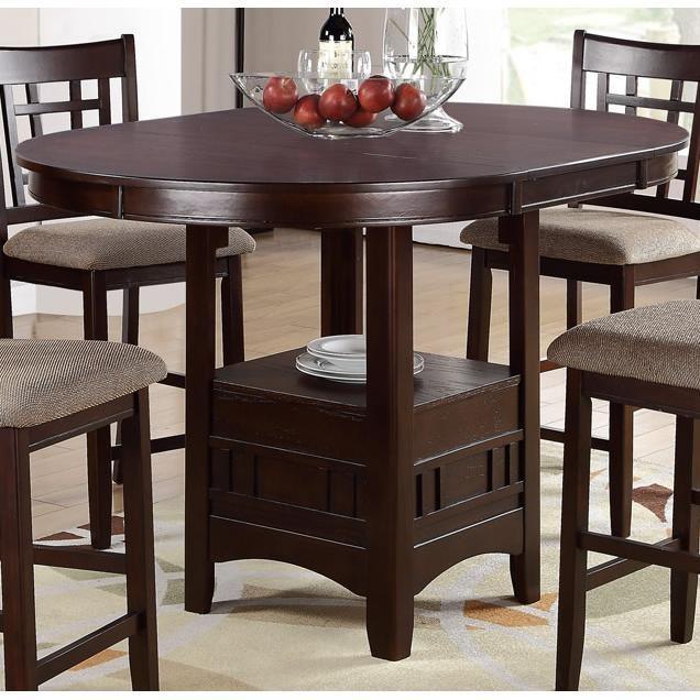 Dining Table w Shelve and Solid wood Dark Rosy Brown Finish