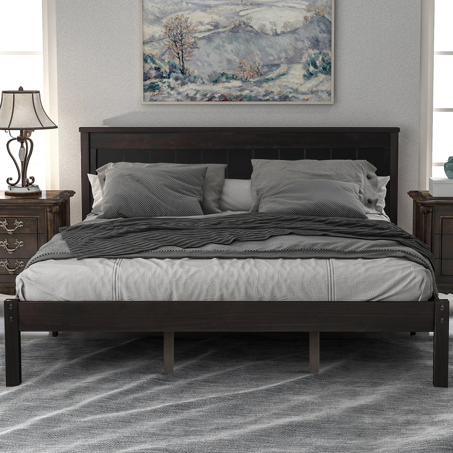 Platform Bed Frame Queen; Espresso