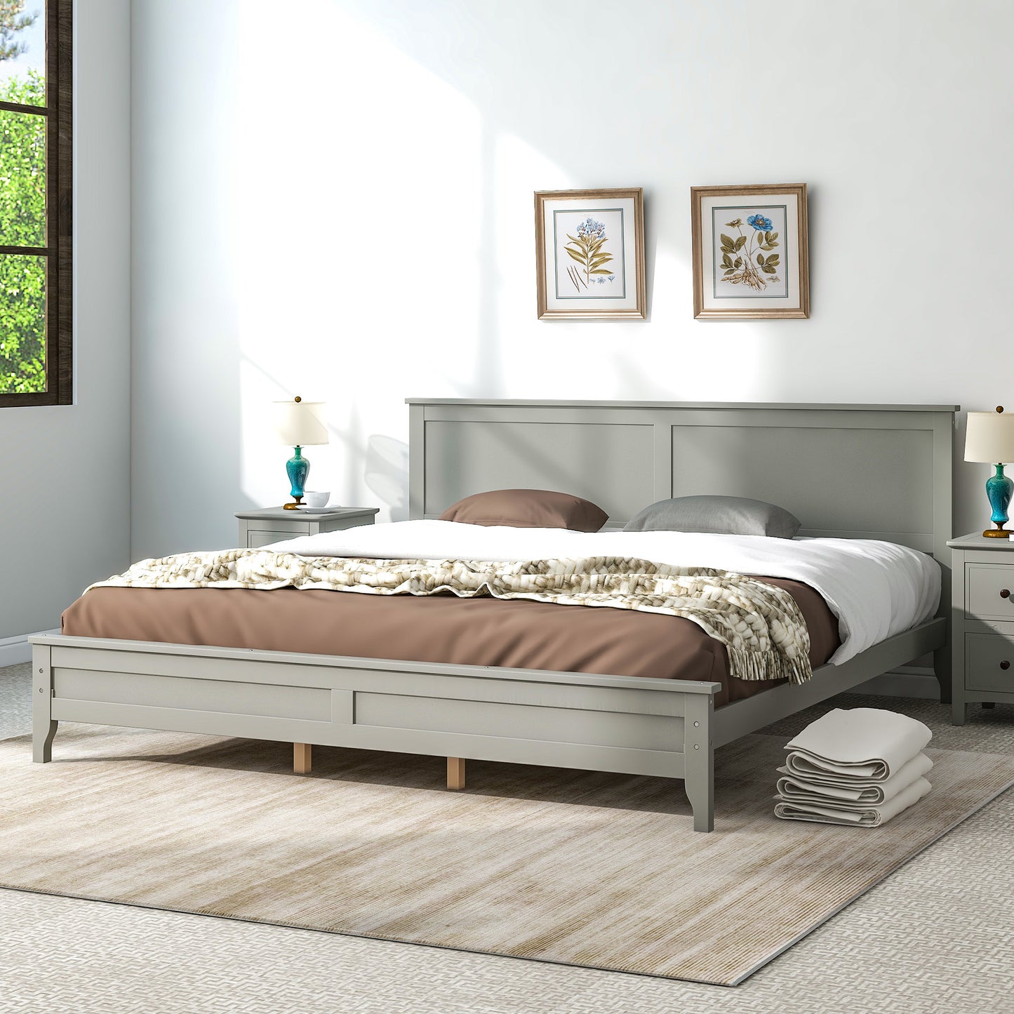 Modern  Solid Wood King Platform Bed