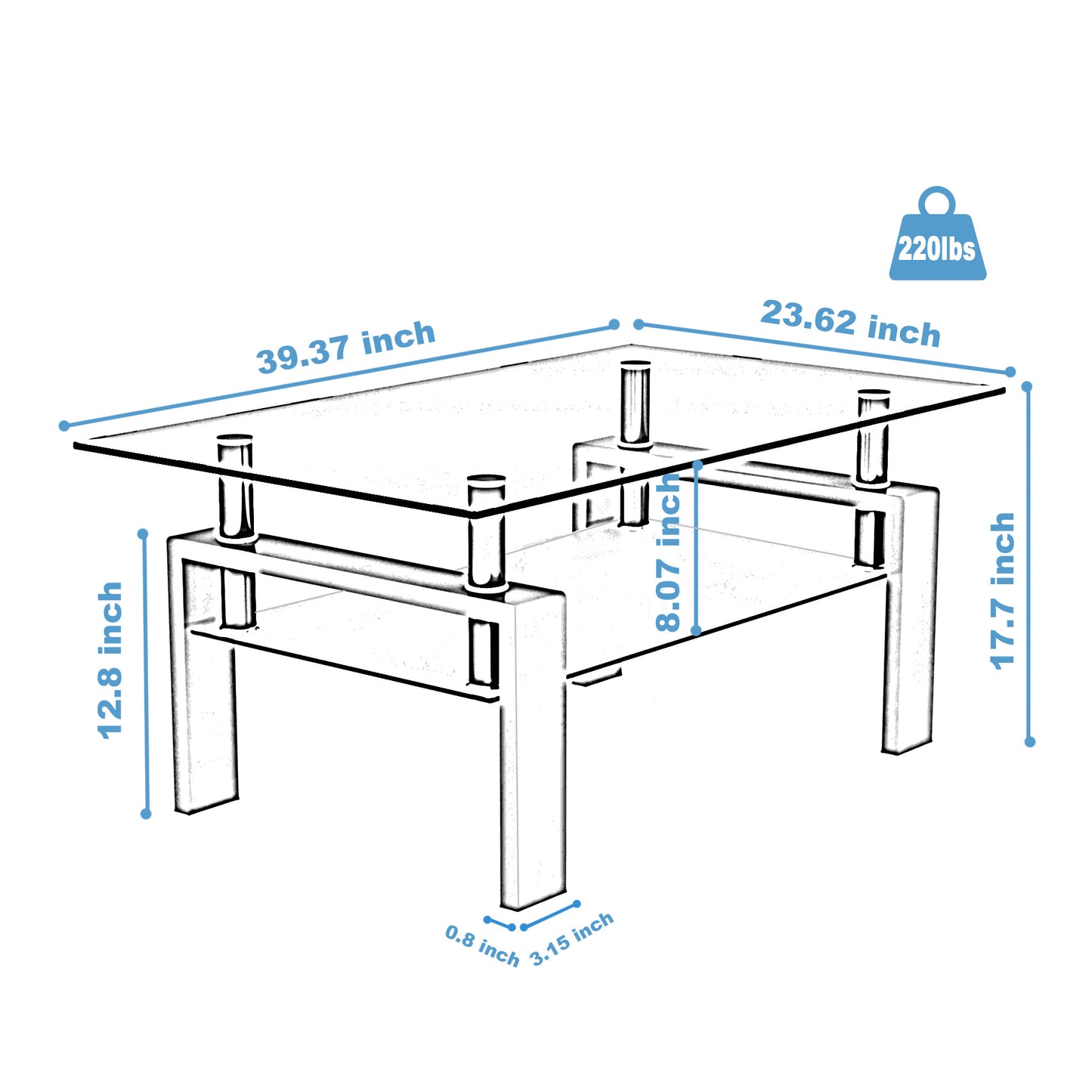 Rectangle Black Glass Coffee Table