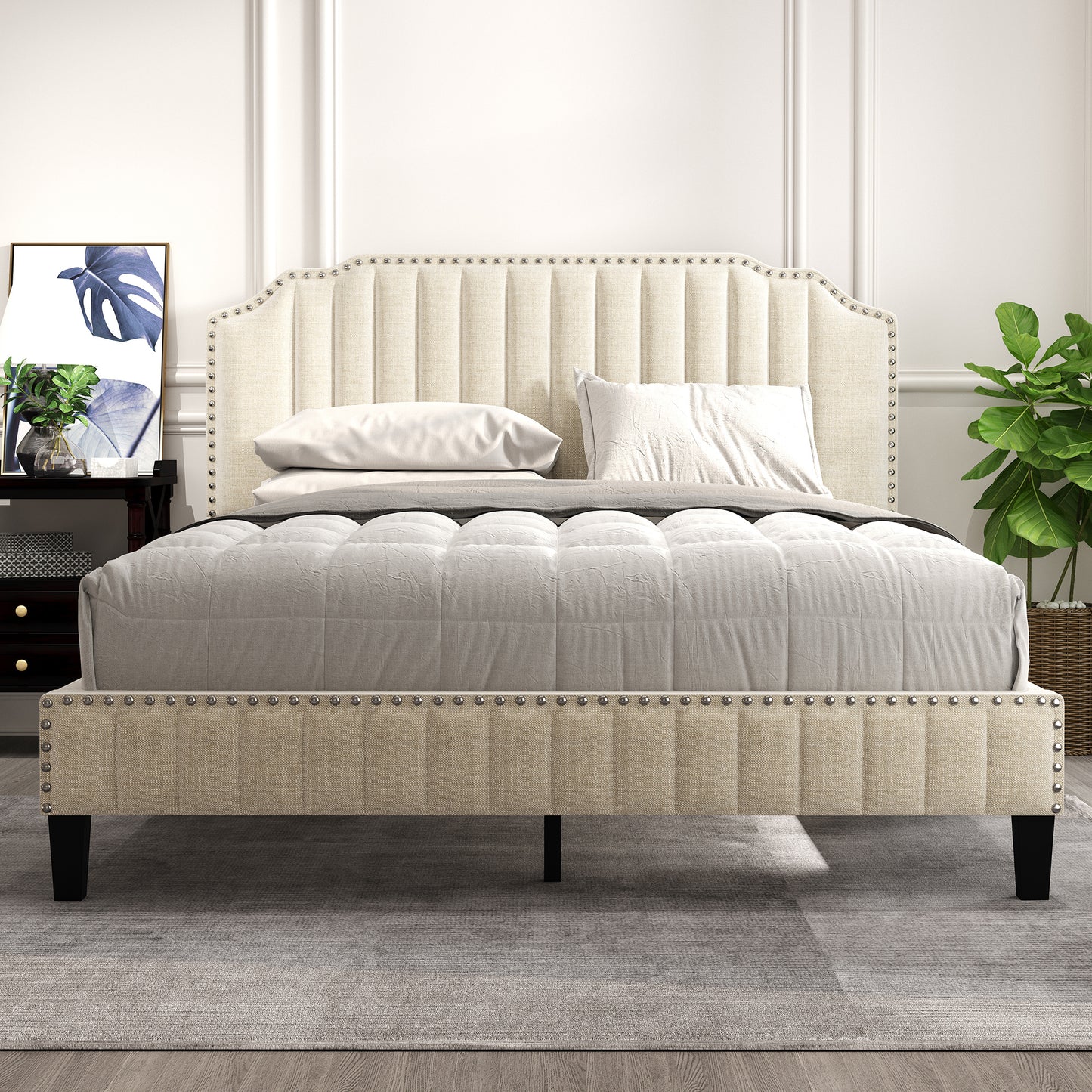 Curved Upholstered Platform Bed