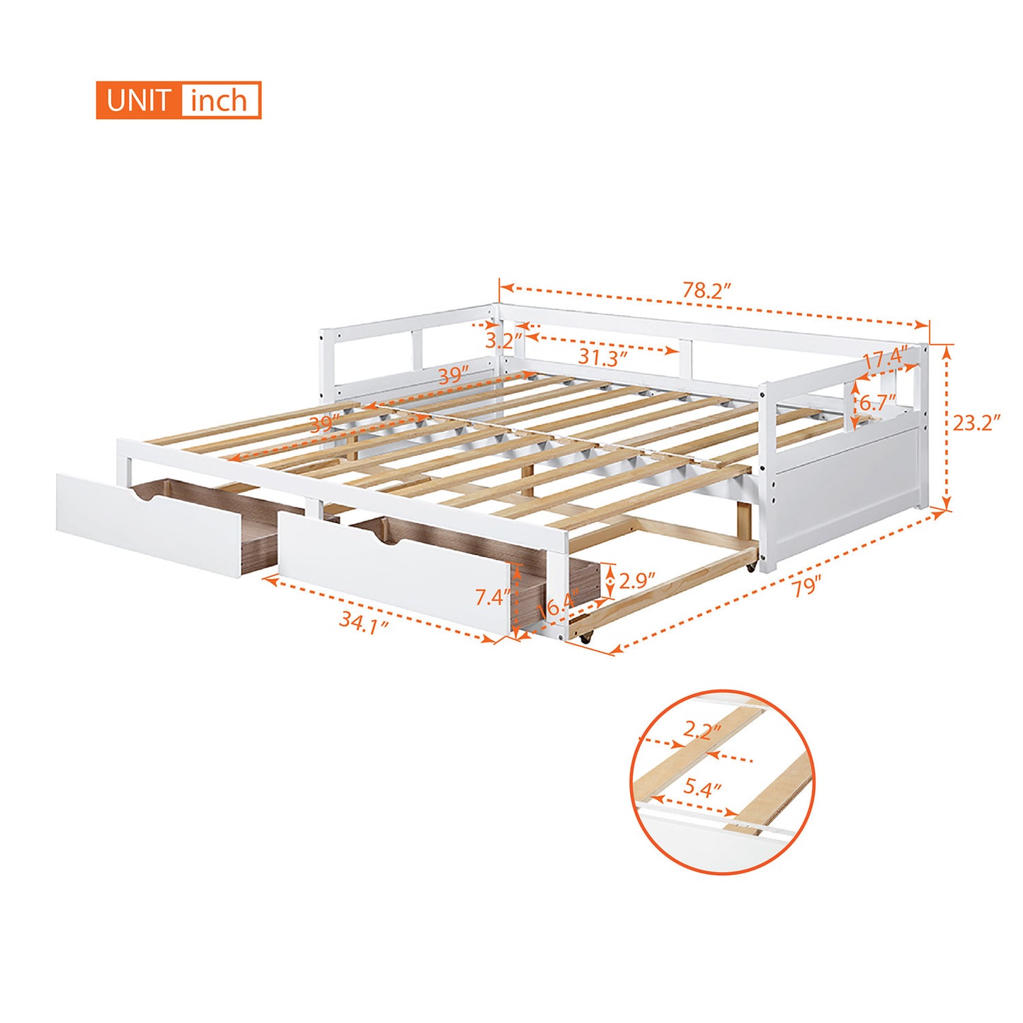 Wooden Kingsize Daybed with Trundle