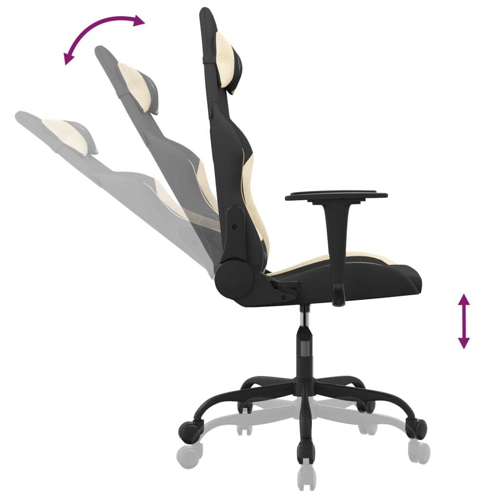 Gaming Chair with Footrest Black and Cream Fabric