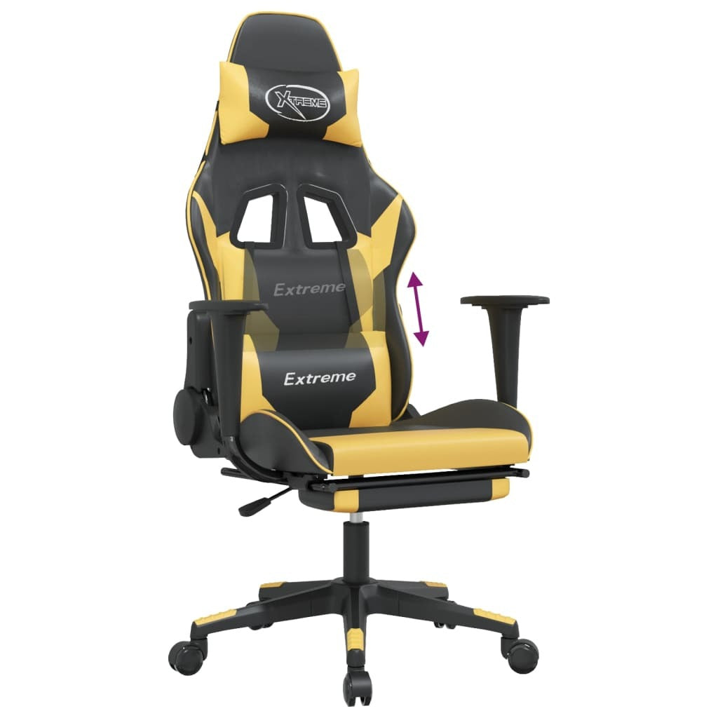 Gaming Chair with Footrest Black and Gold Faux Leather