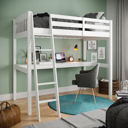 Everest White High Loft Bed with Desk and Storage