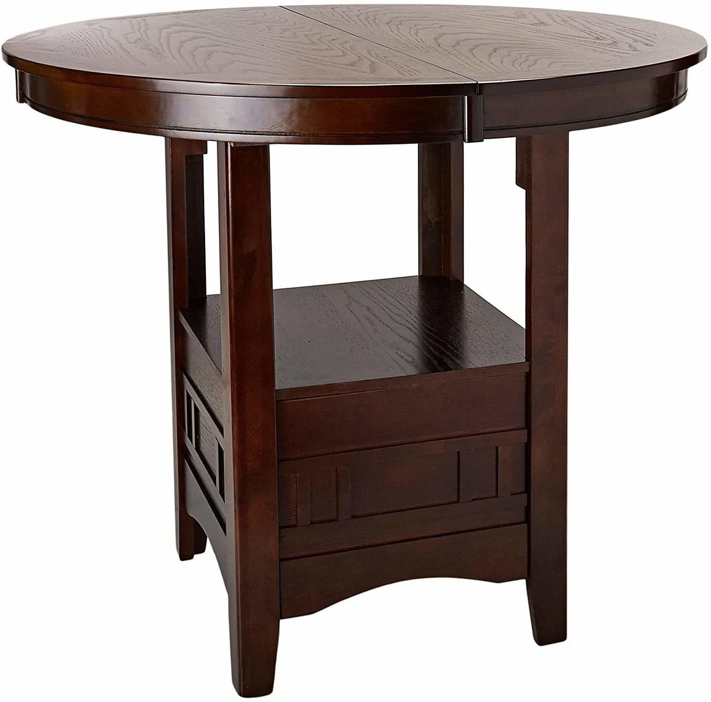 Dining Table w Shelve and Solid wood Dark Rosy Brown Finish