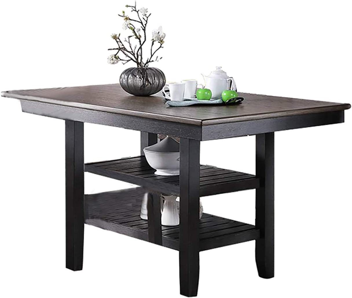 Dark Coffee Finish dining table w 2x Storage Shelves