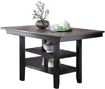 Dark Coffee Finish dining table w 2x Storage Shelves