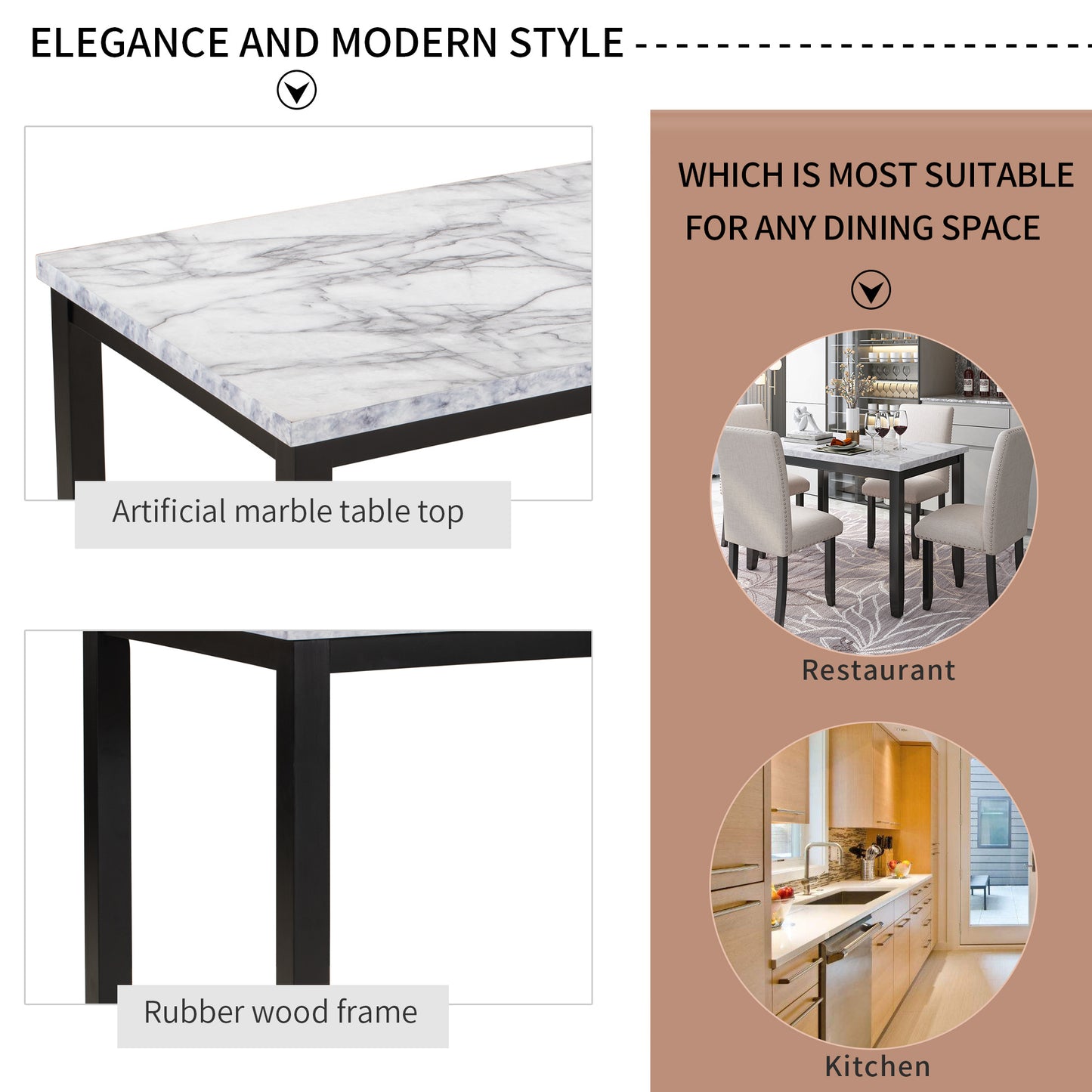 Faux Marble 5-Piece Dining Set