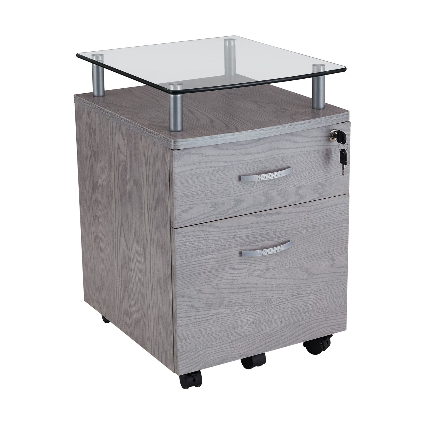 Rolling File Cabinet with Glass Top