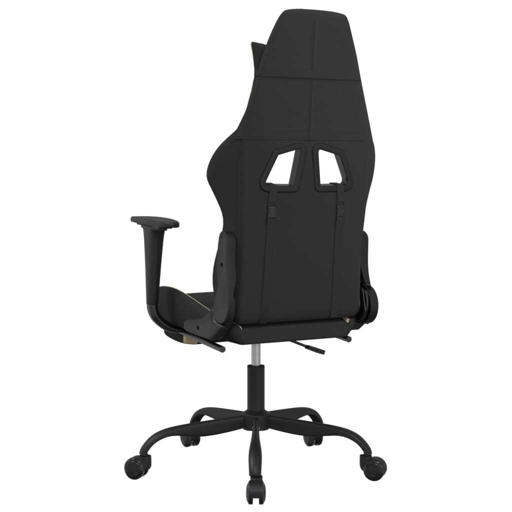 Gaming Chair with Footrest Black and Cream Fabric